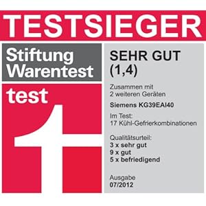 Ausgezeichnete und getestete Produkte: Stiftung Warentest Testsieger (07/2012) Siemens KG39EAI40 ...